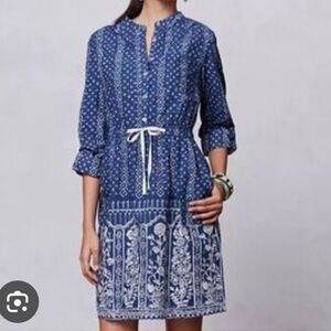 Meadow Rue Floral Anthropologie Cotton Shirt Dress Cottagecore Small